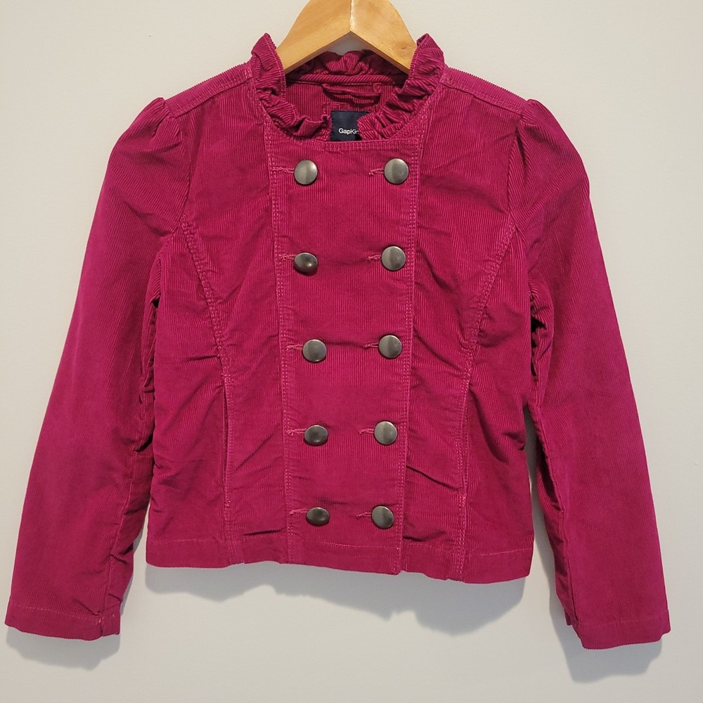 Gap Kids Girls Size L 10‎ Raspberry Pink Corduroy Jacket Ruffles Double Breasted